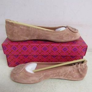 Tory Burch Women's 8.5 Minnie Travel Suede Leather Ballet Flats Malva Pink 57247